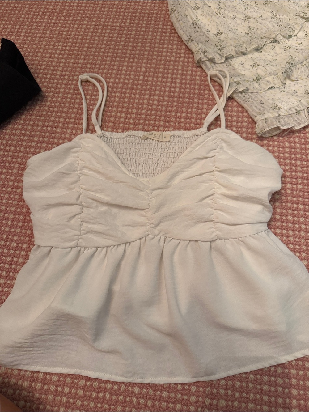 Cream Ruched Bust Smocked Back Cami